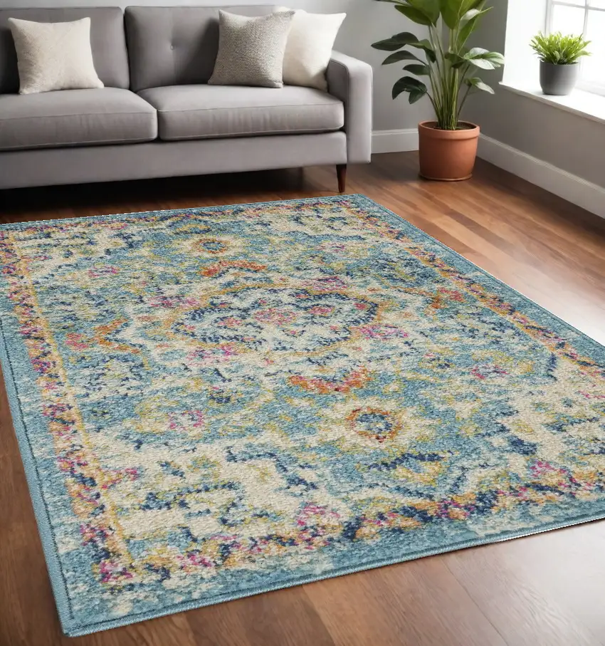 Blue And Ivory Dhurrie Area Rug Photo 1