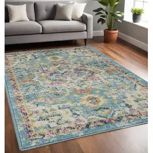 Photo of Light Blue and Ivory Distressed Area Rug