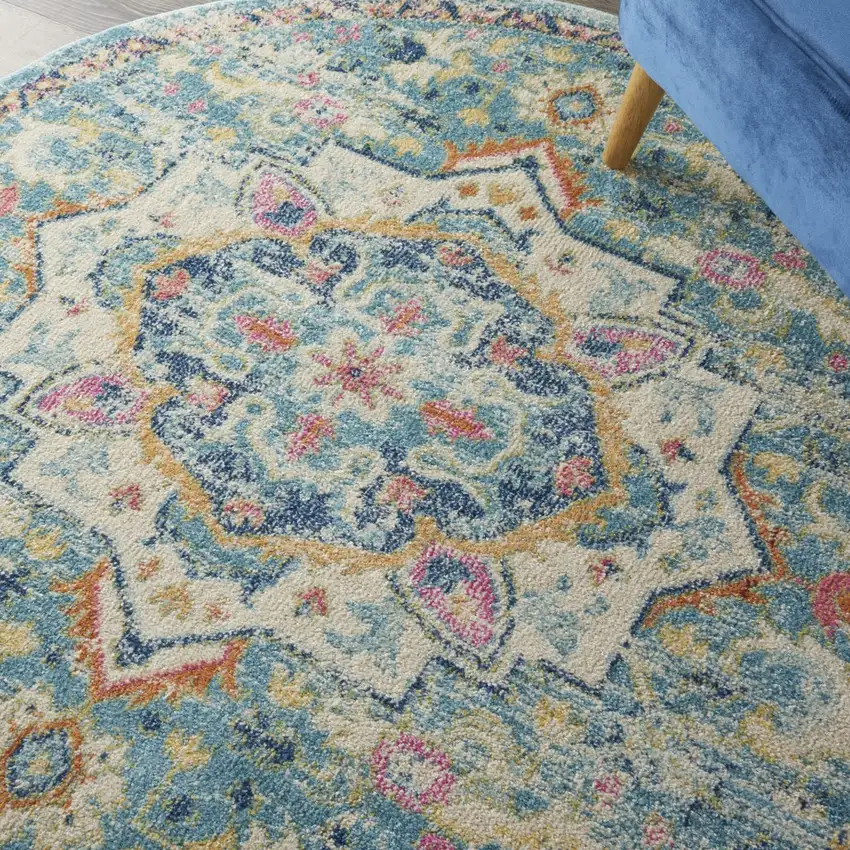 Light Blue and Ivory Distressed Area Rug Photo 4