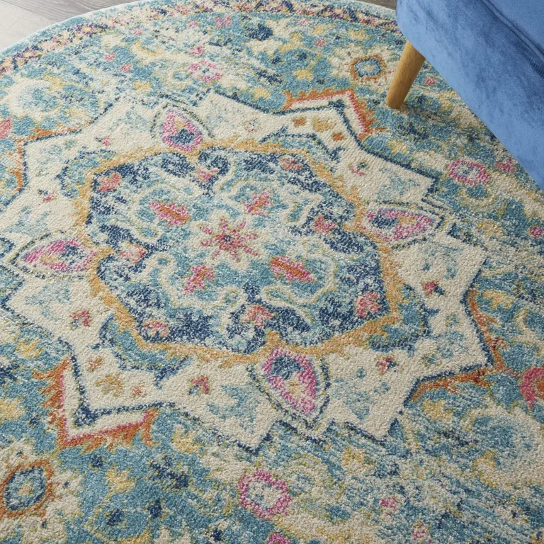 Light Blue and Ivory Distressed Area Rug Photo 4