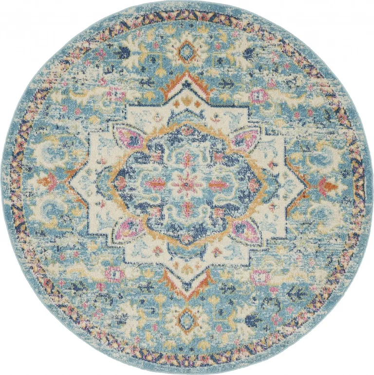 Light Blue and Ivory Distressed Area Rug Photo 1