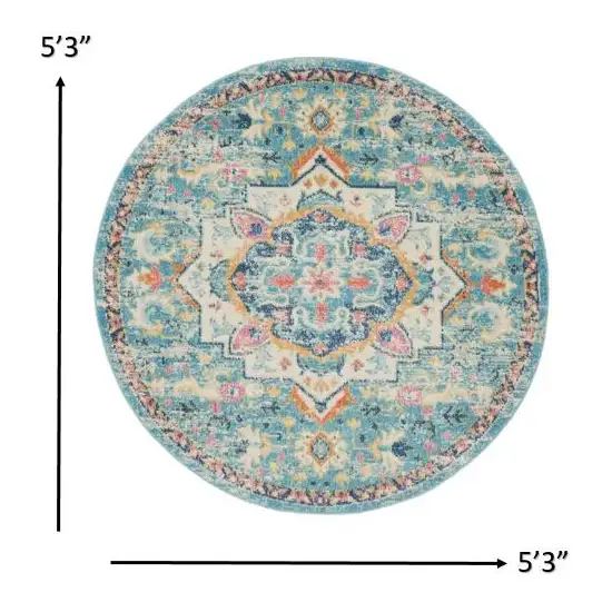 Light Blue and Ivory Distressed Area Rug Photo 5