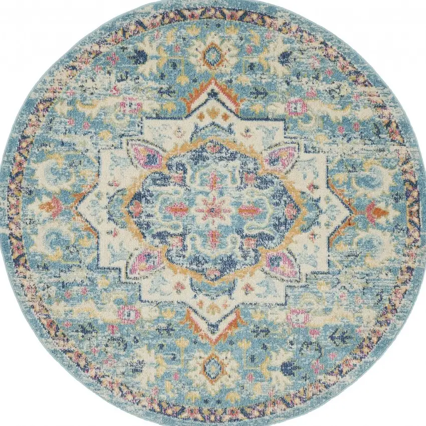 Light Blue and Ivory Distressed Area Rug Photo 9