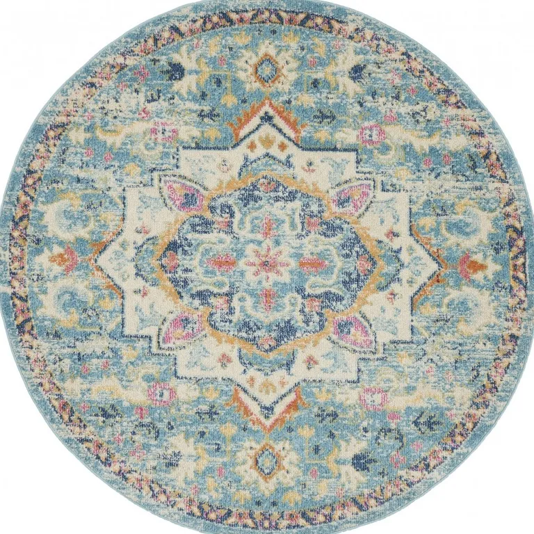 Light Blue and Ivory Distressed Area Rug Photo 3