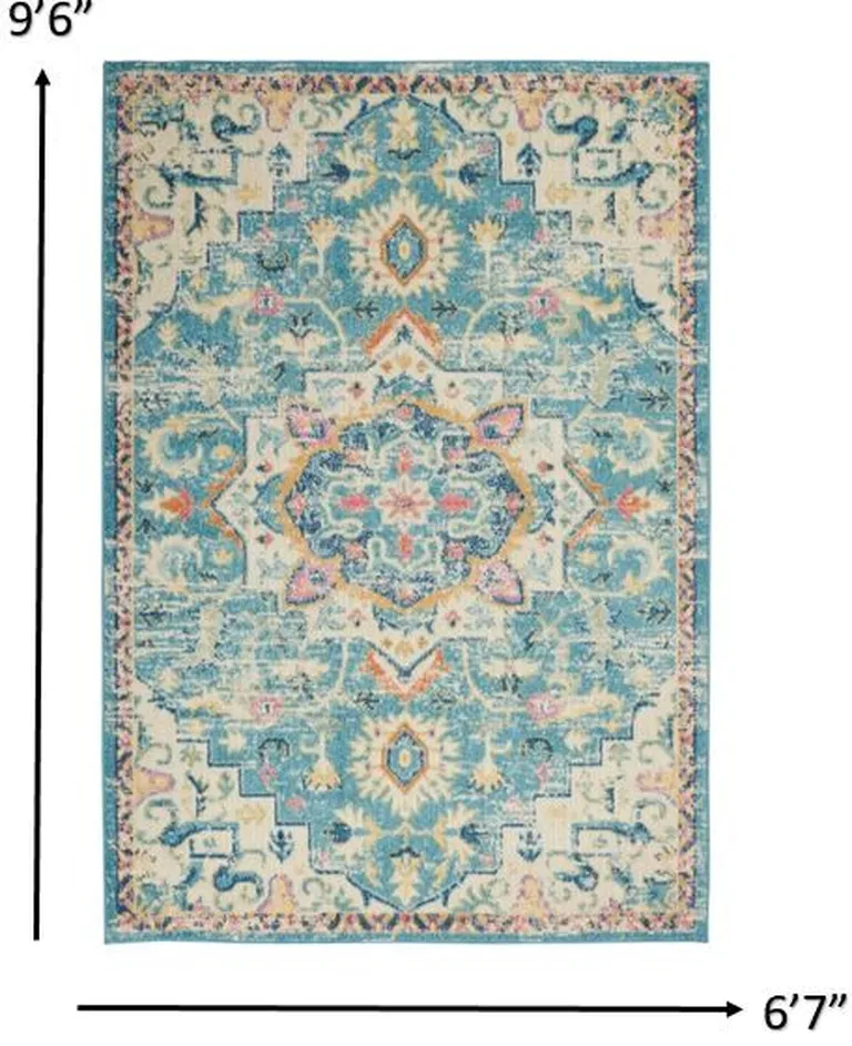 Light Blue and Ivory Distressed Area Rug Photo 5