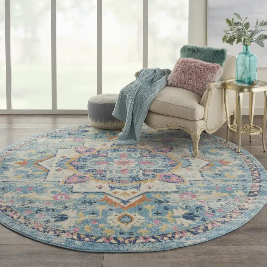 Light Blue and Ivory Distressed Area Rug Photo 5