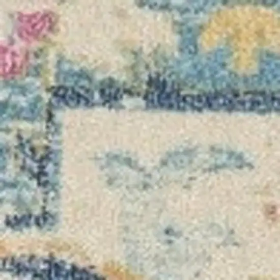 8' Ivory And Blue Oriental Distressed Round Rug Photo 3