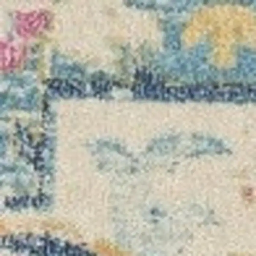 8' Ivory And Blue Oriental Distressed Round Rug Photo 3