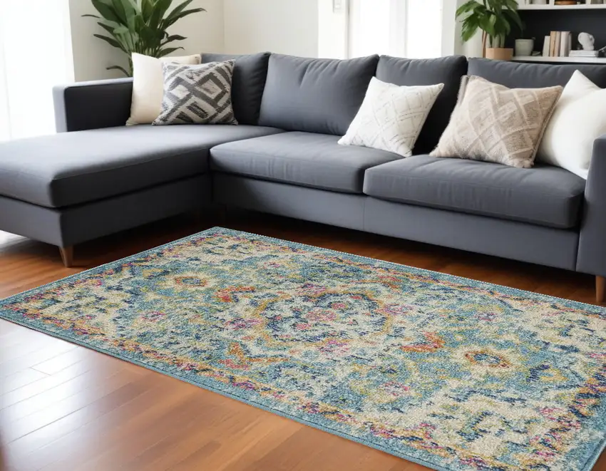 Blue And Ivory Dhurrie Area Rug Photo 1