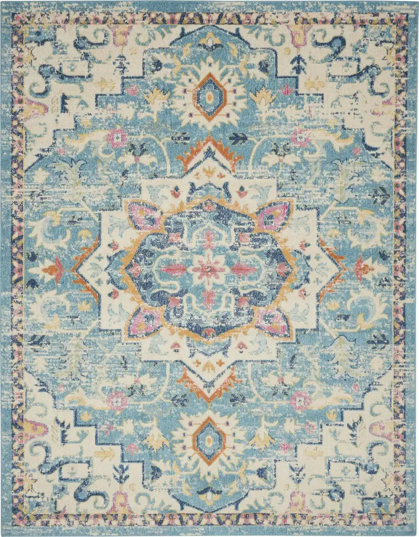 Light Blue and Ivory Distressed Area Rug Photo 1