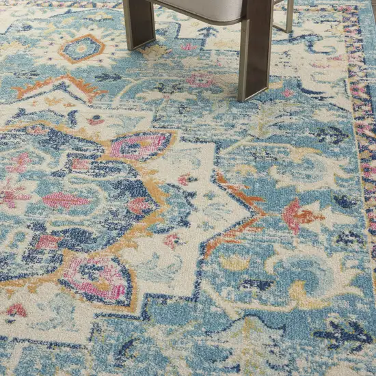 Ivory And Blue Oriental Distressed Area Rug Photo 5