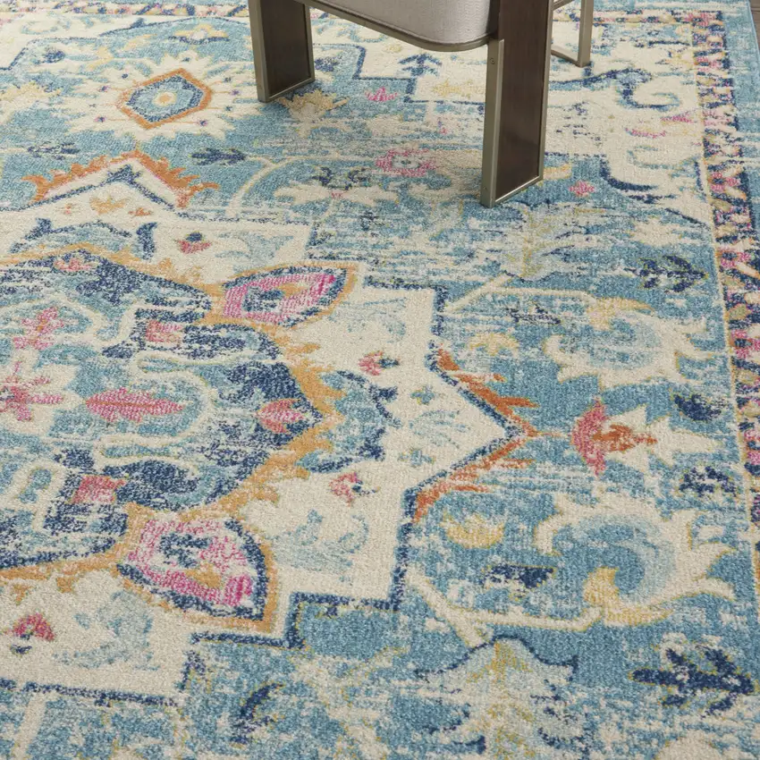 Ivory And Blue Oriental Distressed Area Rug Photo 5