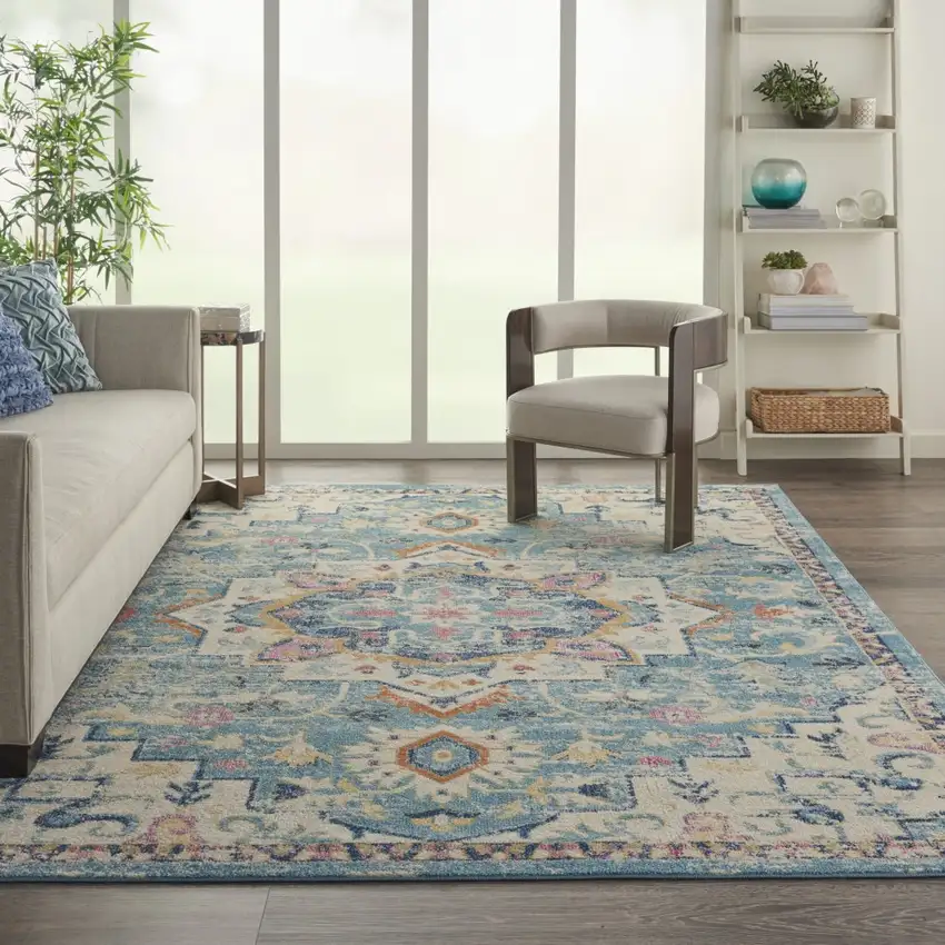 Light Blue and Ivory Distressed Area Rug Photo 6