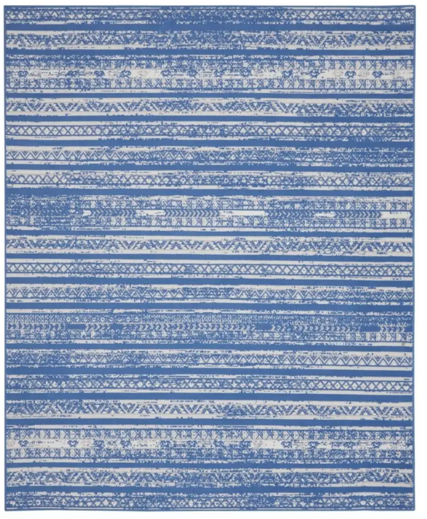 Blue And Ivory Tribal Distressed Area Rug Photo 2