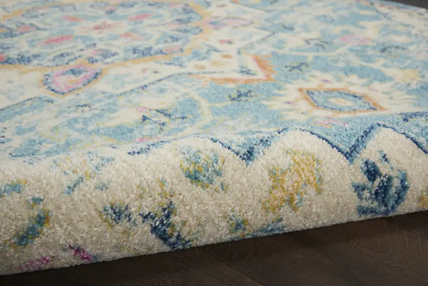 6' Blue And Ivory Dhurrie Runner Rug Photo 7