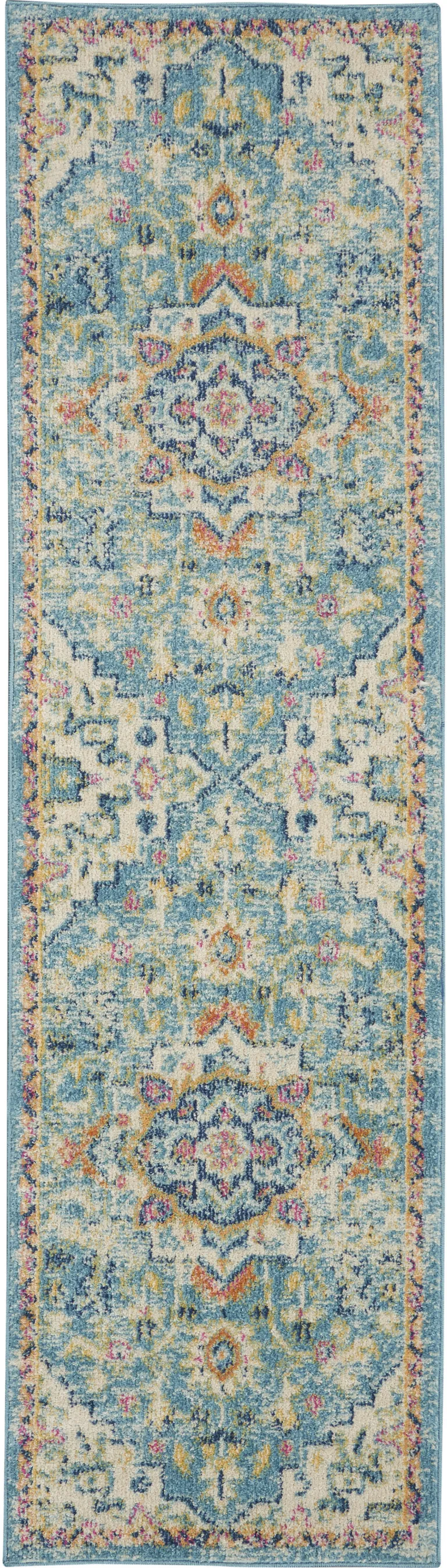 Light Blue and Ivory Distressed Runner Rug Photo 5