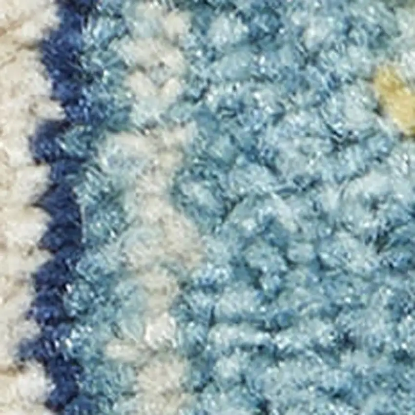 6' Ivory And Blue Oriental Distressed Runner Rug Photo 1