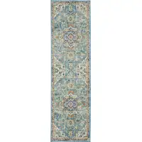 Photo of Light Blue and Ivory Distressed Runner Rug