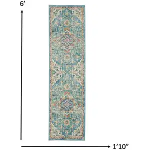 Photo of Light Blue and Ivory Distressed Runner Rug