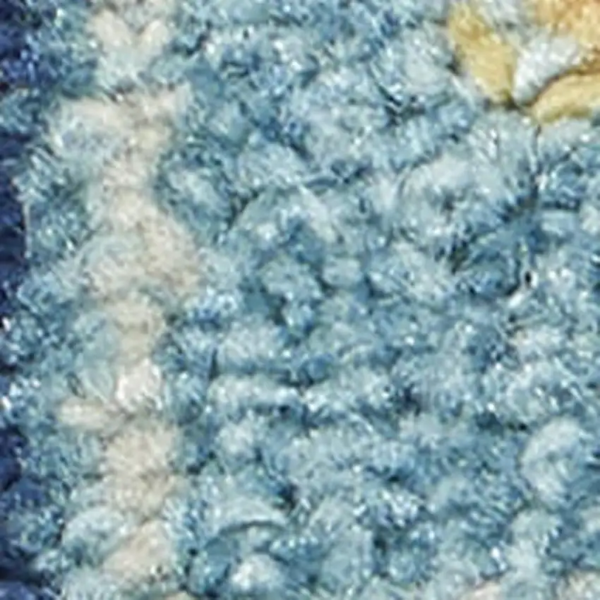 8' Ivory And Blue Oriental Distressed Runner Rug Photo 1