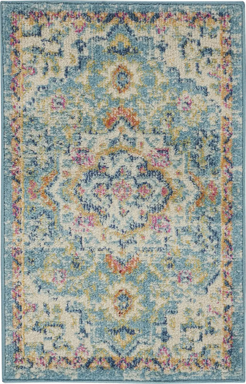 Light Blue and Ivory Distressed Scatter Rug Photo 1