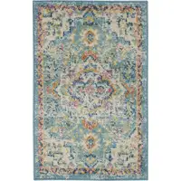Photo of Light Blue and Ivory Distressed Scatter Rug