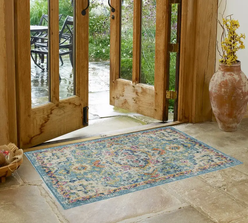 Blue And Ivory Dhurrie Area Rug Photo 1