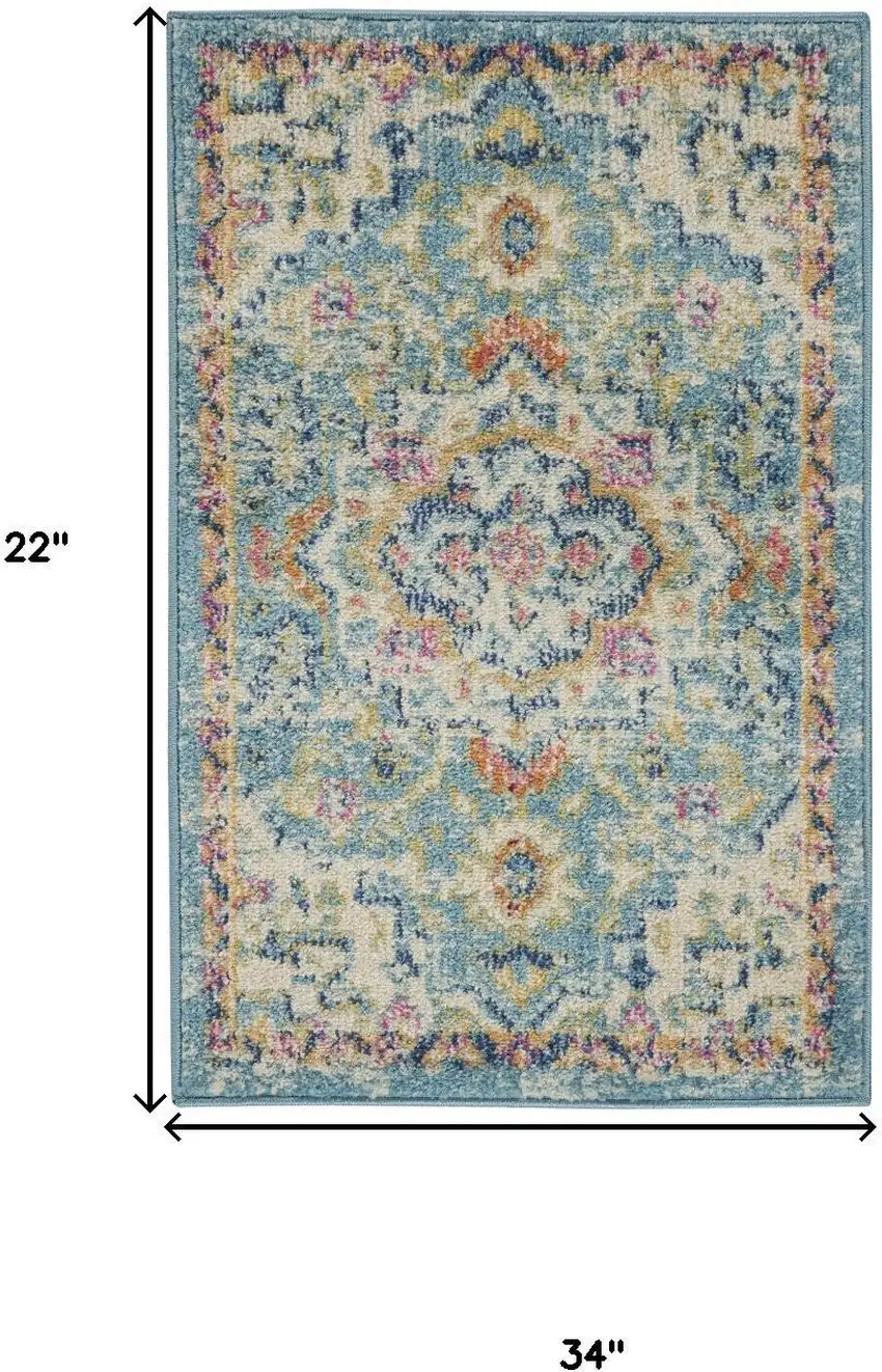 Ivory And Blue Oriental Distressed Area Rug Photo 6