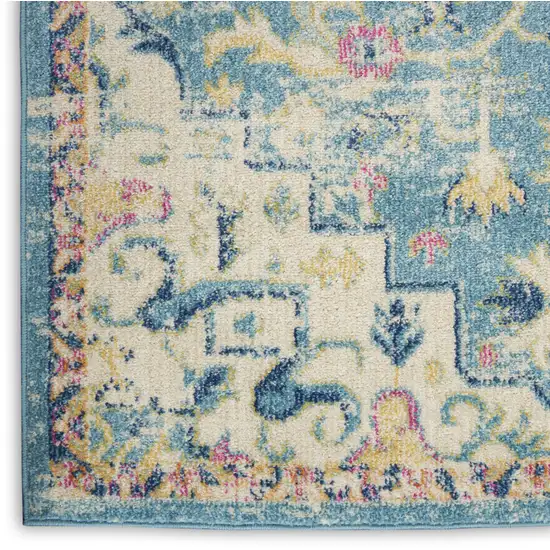 Ivory And Blue Oriental Distressed Area Rug Photo 8
