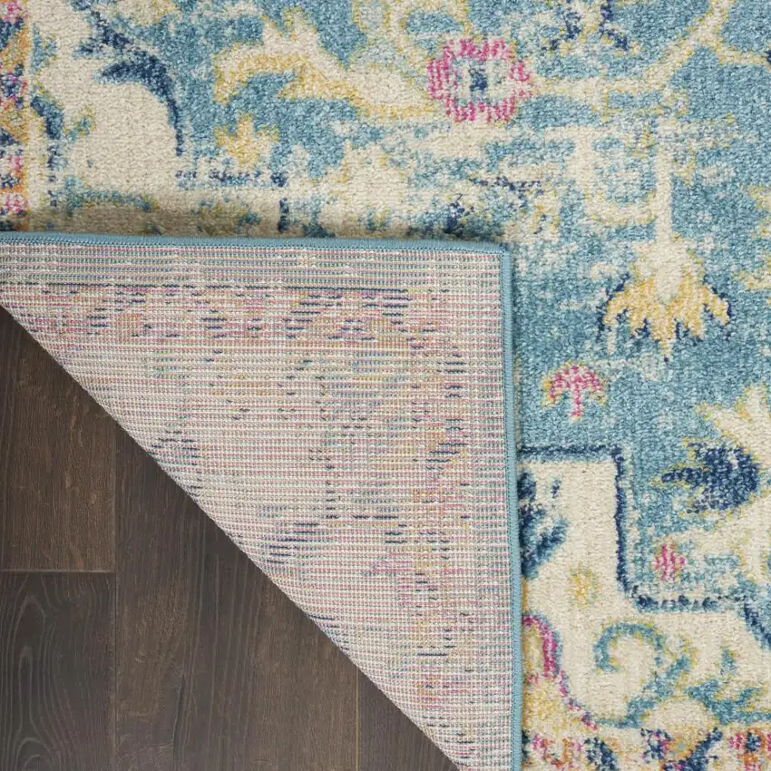 Ivory And Blue Oriental Distressed Area Rug Photo 3