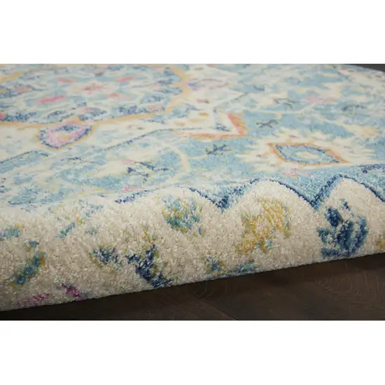 Ivory And Blue Oriental Distressed Area Rug Photo 5