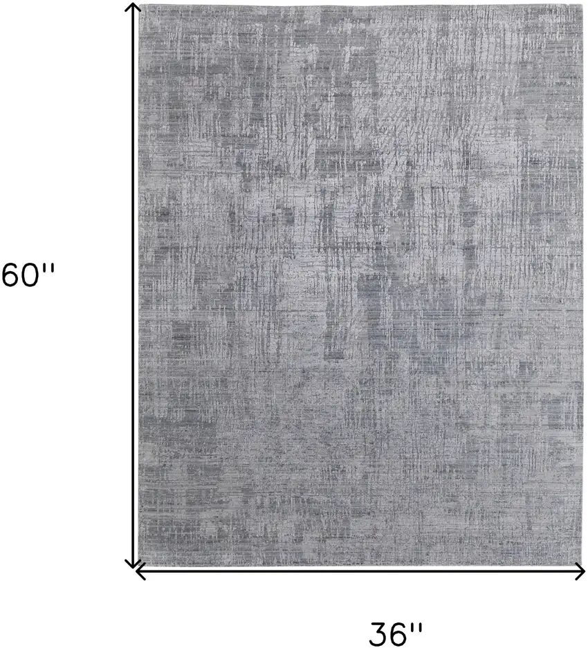 Light Blue and Silver Abstract Hand Woven Worn Faded Area Rug Photo 3