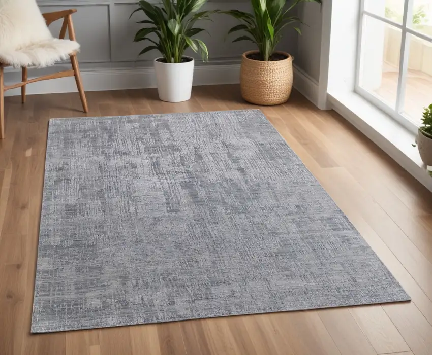 Light Blue and Silver Abstract Hand Woven Worn Faded Area Rug Photo 1