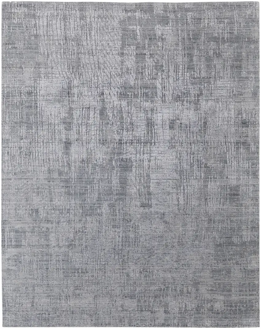 Light Blue and Silver Abstract Hand Woven Worn Faded Area Rug Photo 6