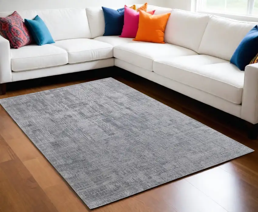 Light Blue and Silver Abstract Hand Woven Worn Faded Area Rug Photo 1