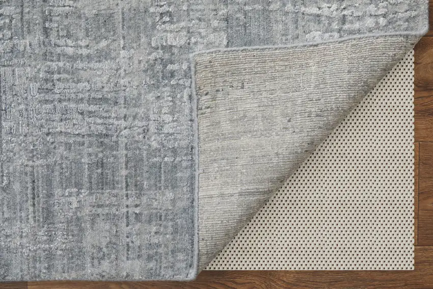 Light Blue and Silver Abstract Hand Woven Worn Faded Area Rug Photo 7
