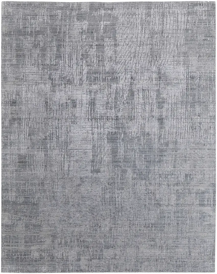 Light Blue and Silver Abstract Hand Woven Worn Faded Area Rug Photo 2