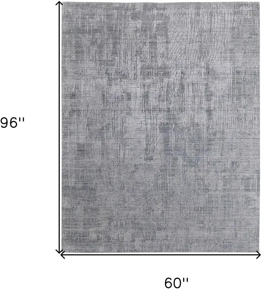 Light Blue and Silver Abstract Hand Woven Worn Faded Area Rug Photo 3