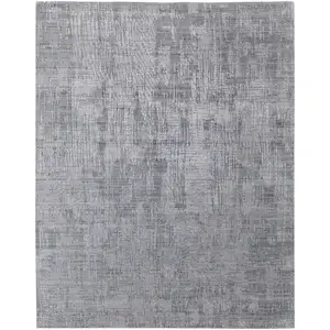 Photo of Light Blue and Silver Abstract Hand Woven Worn Faded Area Rug