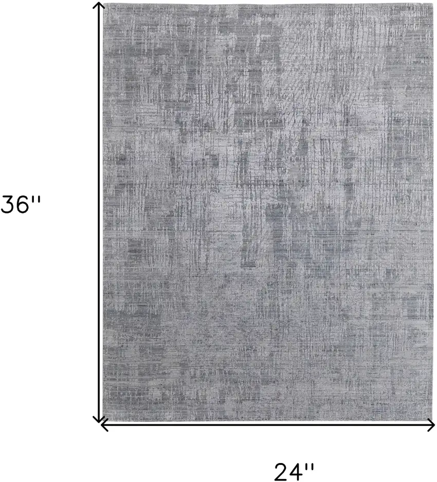 Light Blue and Silver Abstract Hand Woven Worn Faded Area Rug Photo 3