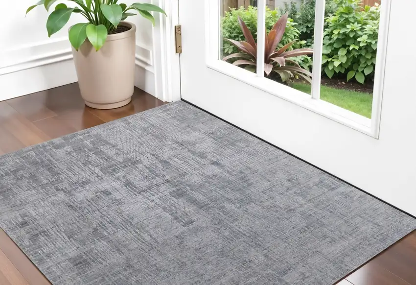 Light Blue and Silver Abstract Hand Woven Worn Faded Area Rug Photo 1