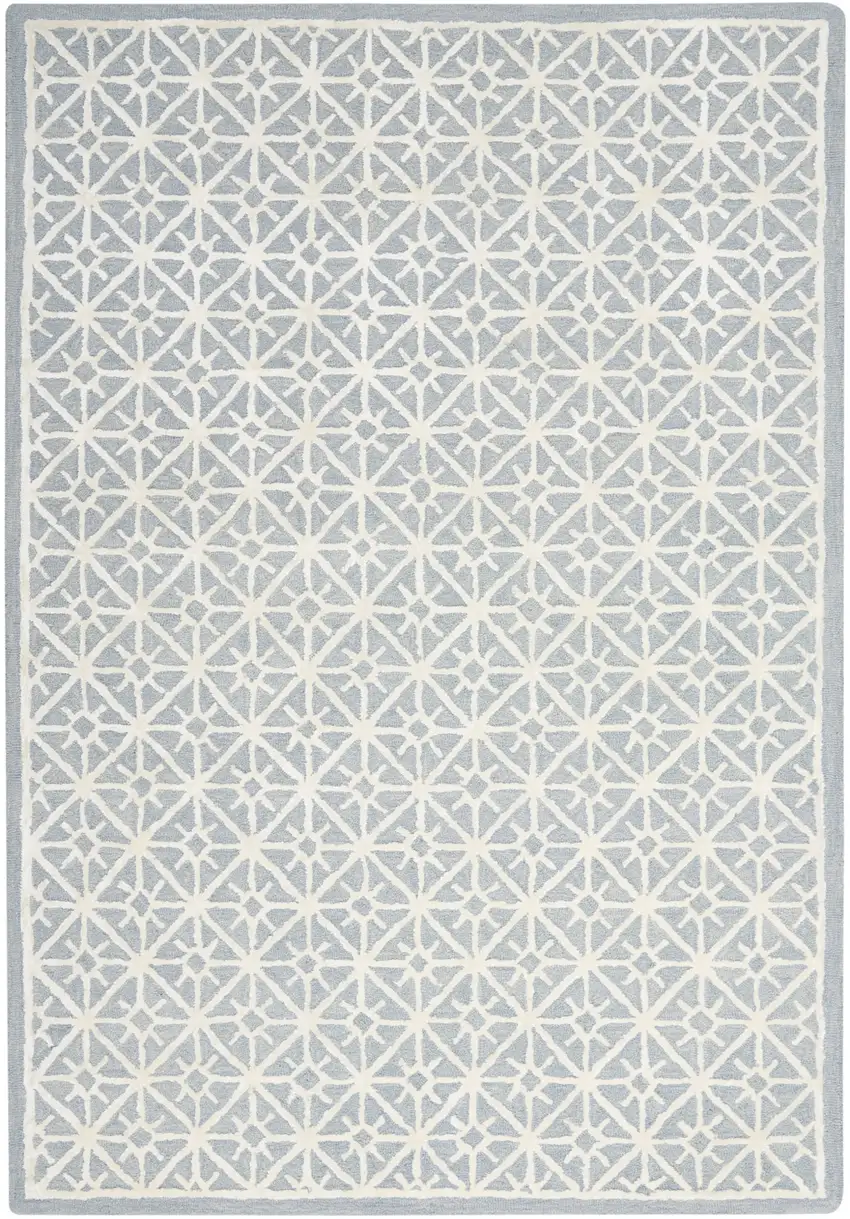 Light Blue and White Geometric Hand Tufted Area Rug Photo 1