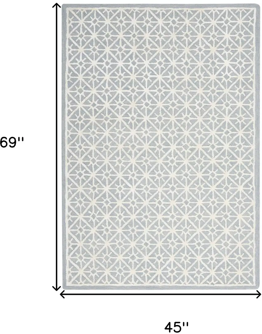 Light Blue and White Geometric Hand Tufted Area Rug Photo 10
