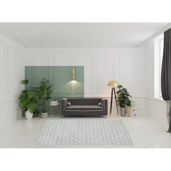 Light Blue and White Geometric Hand Tufted Area Rug Photo 2
