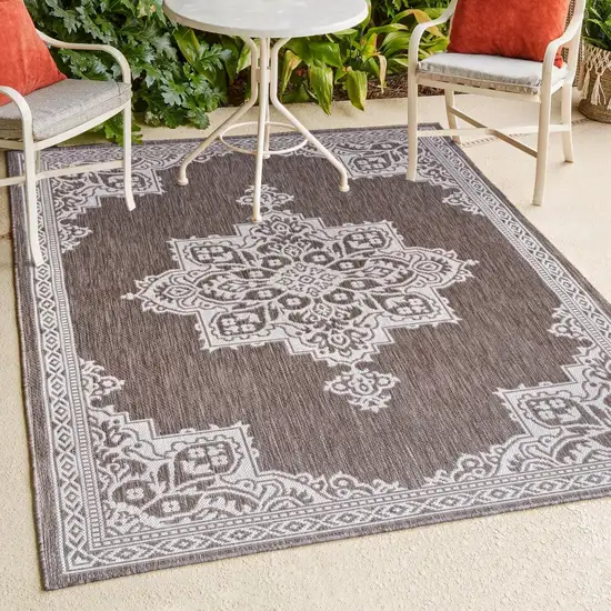 Light Brown And Cream Medallion Indoor Outdoor Area Rug Photo 9