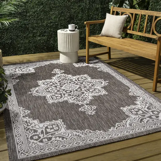 Light Brown And Cream Medallion Indoor Outdoor Area Rug Photo 8