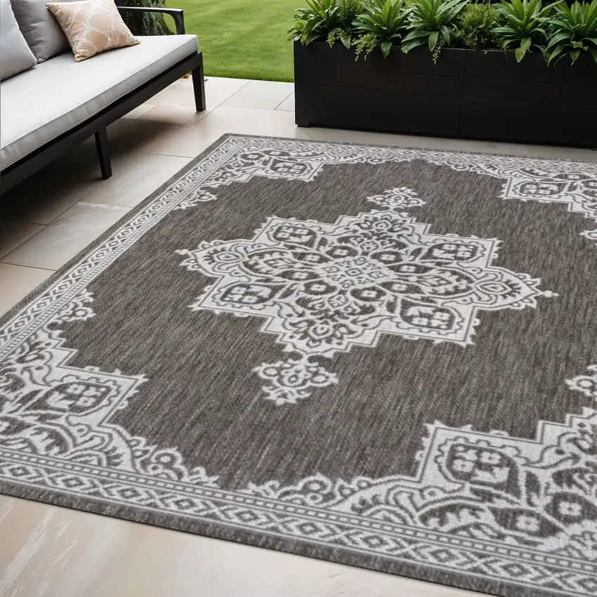 Light Brown And Cream Medallion Indoor Outdoor Area Rug Photo 1