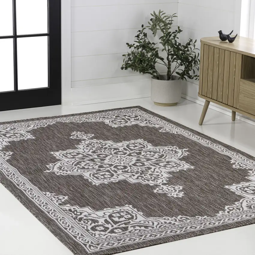 Light Brown And Cream Medallion Indoor Outdoor Area Rug Photo 6