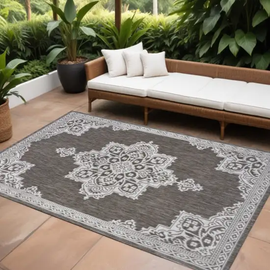 Light Brown And Cream Medallion Indoor Outdoor Area Rug Photo 1