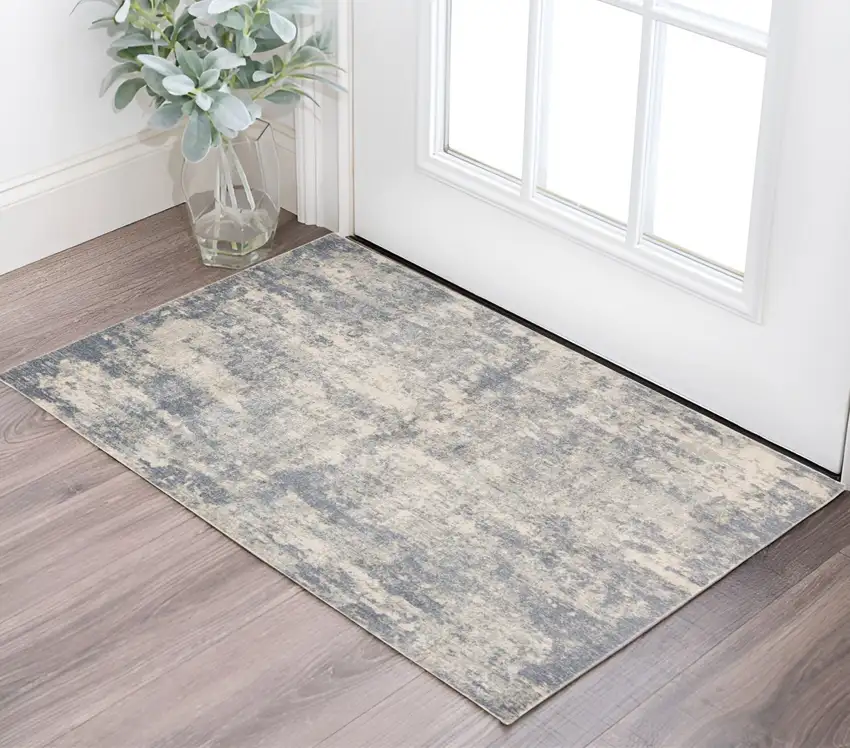 Light Gray and Blue Abstract Power Loom Area Rug Photo 1